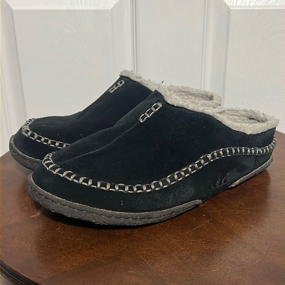 🔥🔥 Men’s SOREL FALCON RIDGE II BLACK SUEDE SHERPA LINED SLIPPERS - Sz 10 - EUC